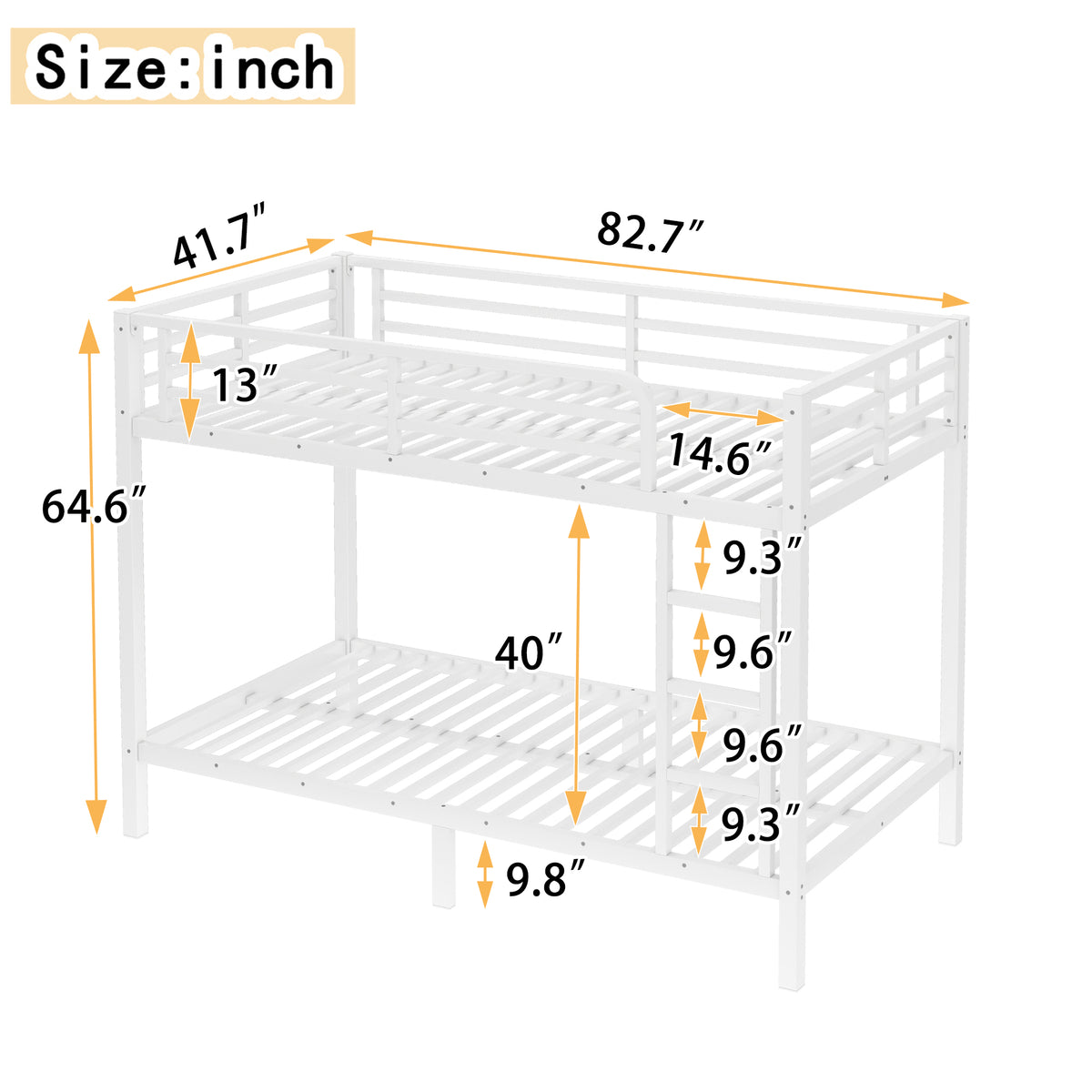 variant-group:rf-w1580p329009|Roomfitters Metal Twin XL Over Twin XL Bunk Bed Frame with Ladder & Safety Rail, Heavy-Duty Space-Saving Design, White