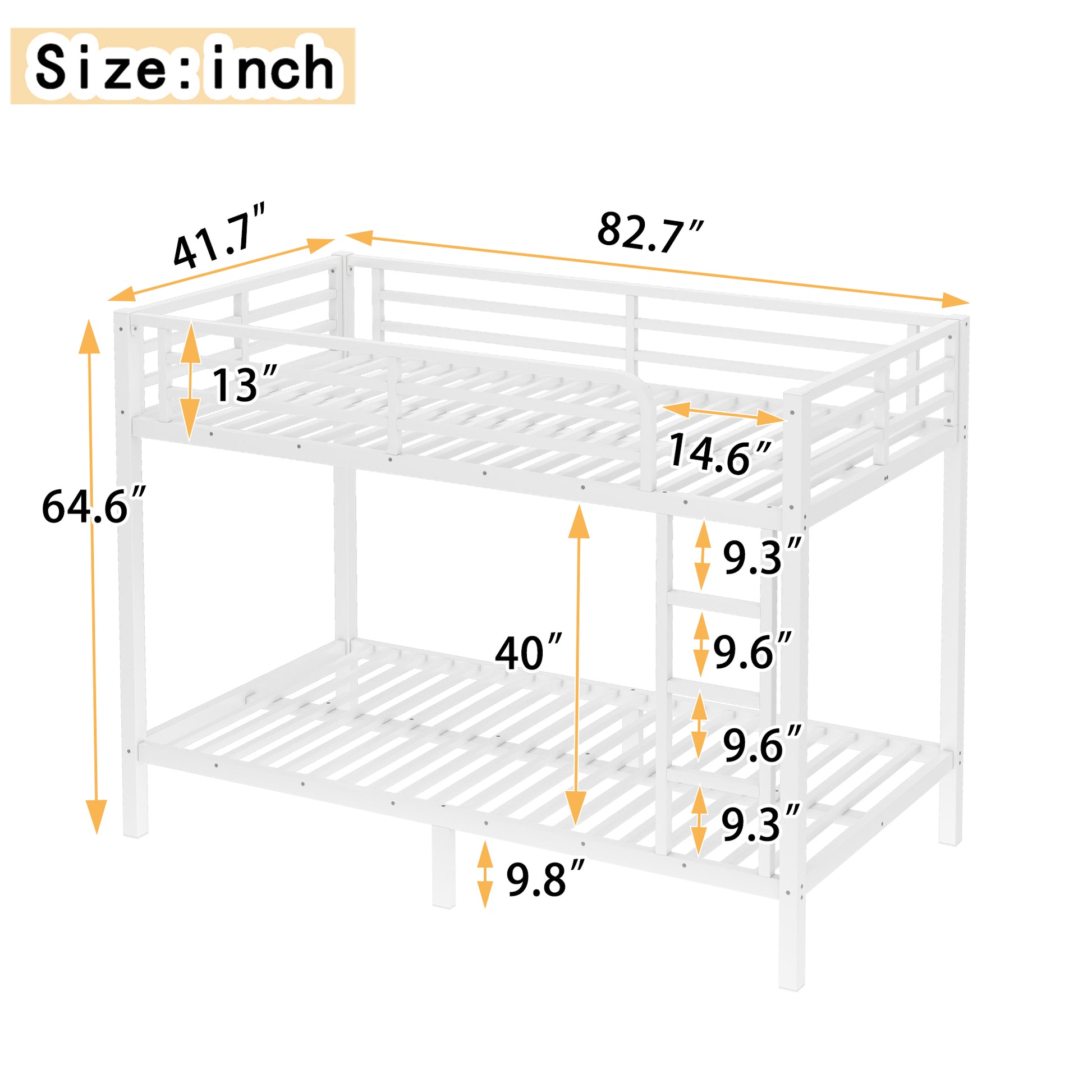 variant-group:rf-w1580p329009|Roomfitters Metal Twin XL Over Twin XL Bunk Bed Frame with Ladder & Safety Rail, Heavy-Duty Space-Saving Design, White
