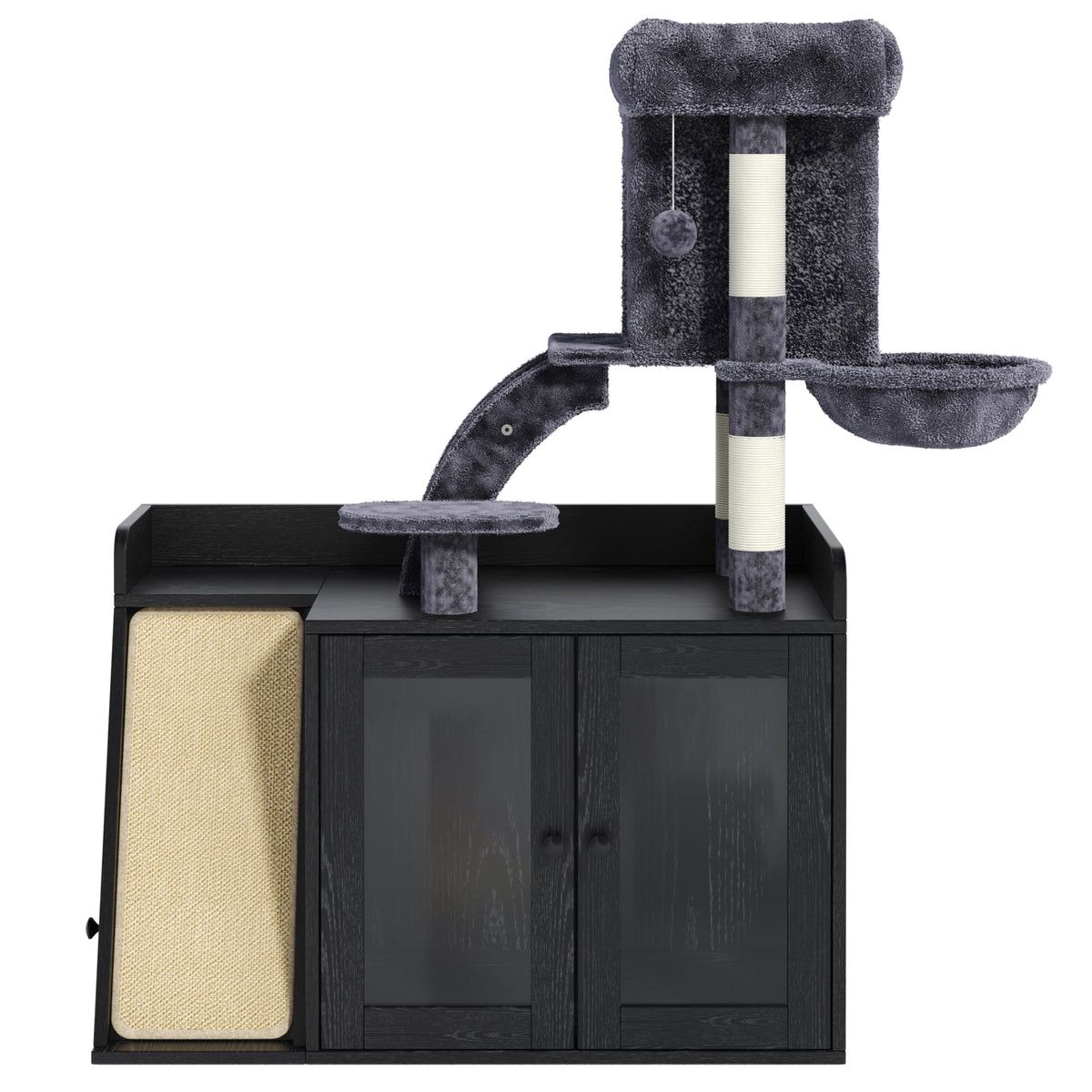 Roomfitters Modular Litter Box Enclosure with Built-In Cat Tree Tower Sisal Scratching Board and LED Light Black Roomfitters