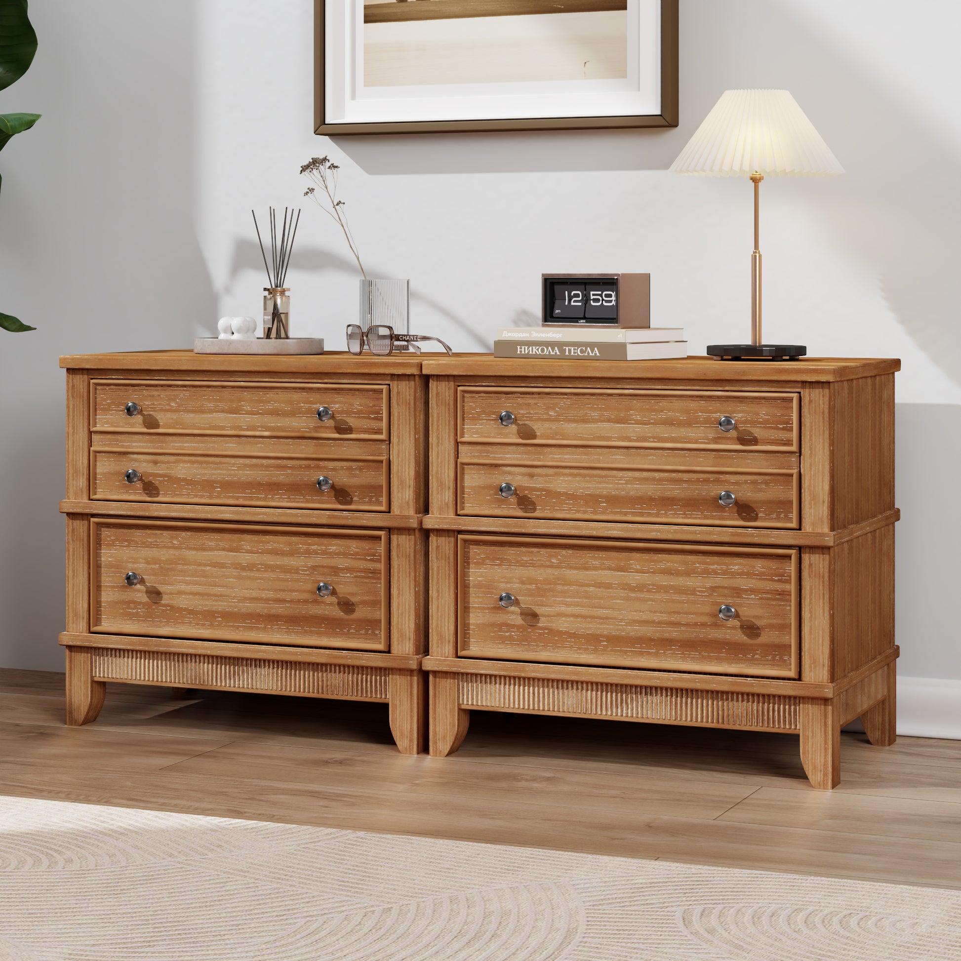 variant-group:rf-n701bs701p183796d|Roomfitters 3 Drawer Farmhouse Wood Nightstand Set of 2, Fully Assembled Bedside Accent Side Table, Felt Lined, Hazel