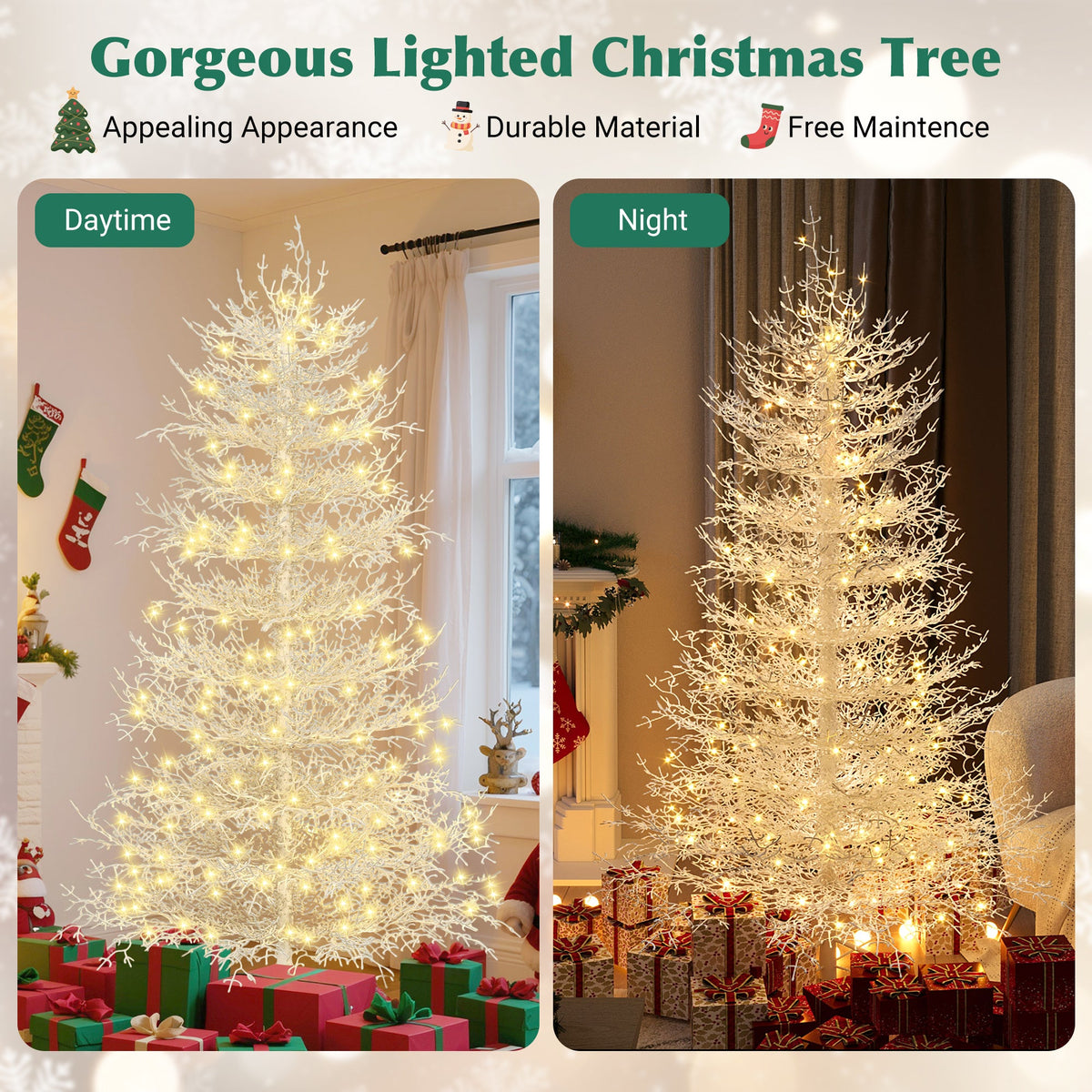 Roomfitters Pre-Lit Aspen Fir Christmas Tree 6FT, Hinged Snow-Flocked Artificial Holiday Tree with Warm Lights, 623 Tips, White Roomfitters