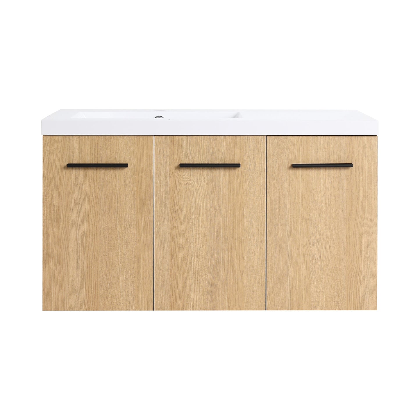 36" Wall-Mounted Floating Bathroom Vanity with Sink, Light Oak, 3-Door Modular Cabinet (2-Door + 1-Door), Gel Coat Integrated Sink Top, 3 Boxes, Ready-to-Assemble Roomfitters