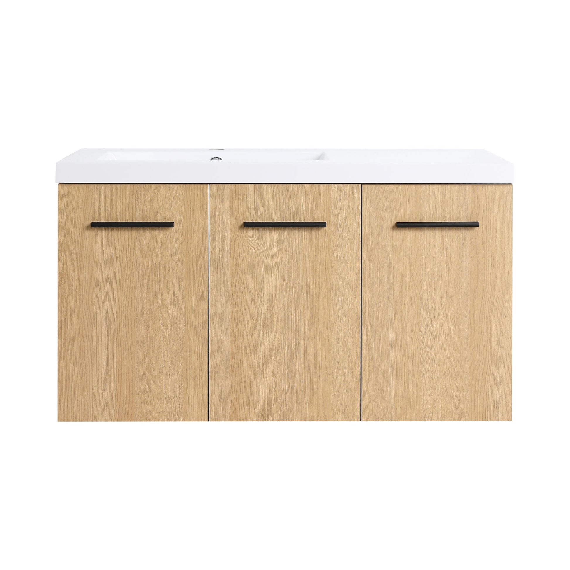 36" Wall-Mounted Floating Bathroom Vanity with Sink, Light Oak, 3-Door Modular Cabinet (2-Door + 1-Door), Gel Coat Integrated Sink Top, 3 Boxes, Ready-to-Assemble Roomfitters