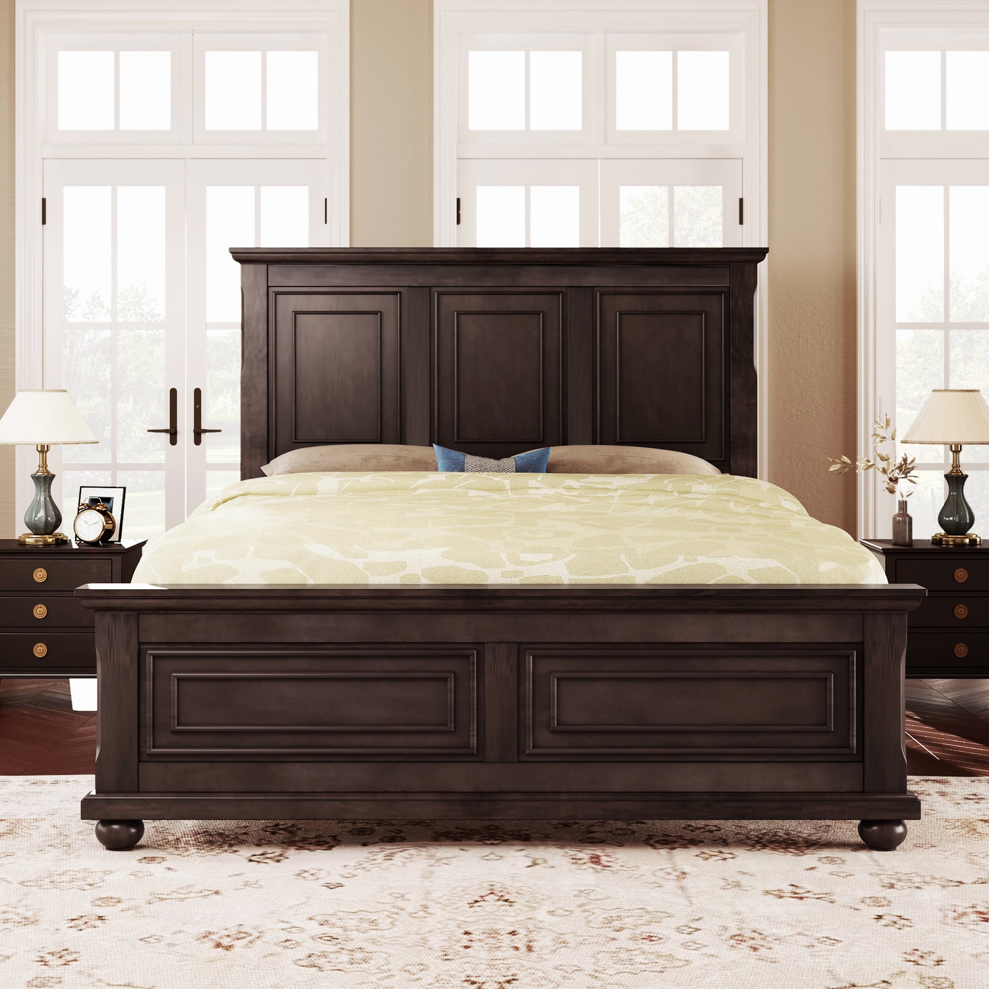 variant-group:rf-n701bs701p422951d|Roomfitters King Size Bed Frame with Paneled Headboard and Footboard, Traditional Wooden Platform Bed Frame, Brown