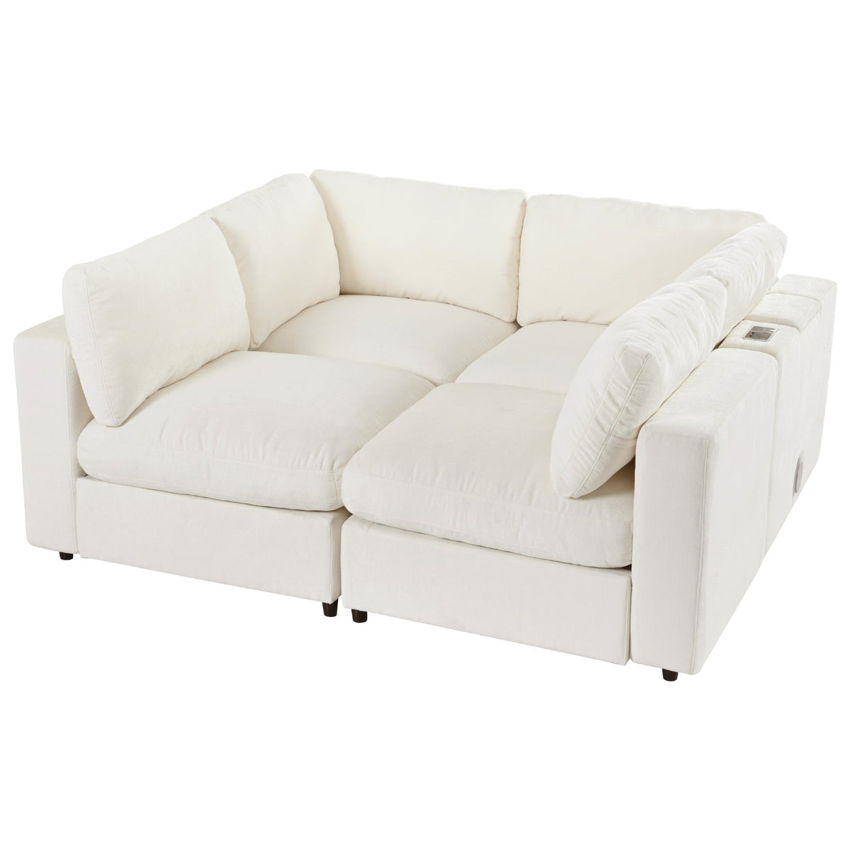 Roomfitters Upholstered Modular Sofa with Storage, 4-Seater Chenille Sectional, Smart Charging Hub, Bluetooth Speaker Roomfitters