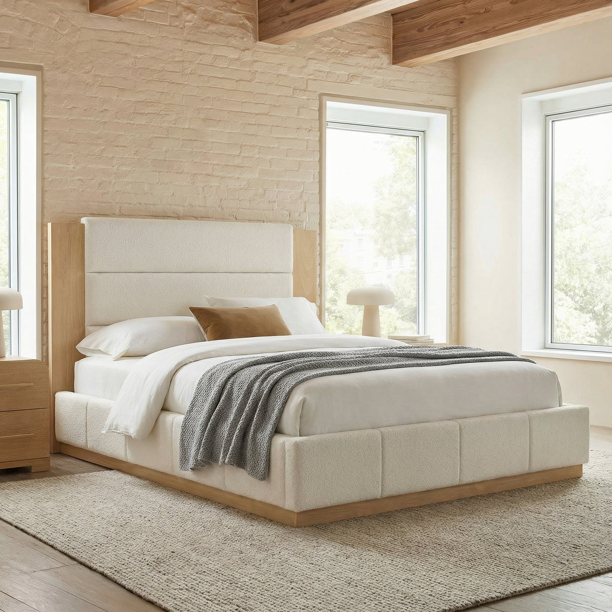 variant-group:rf-n701bs701p388103k|Roomfitters Queen Size Upholstered Platform Bed Frame, Extended Wood Headboard Velvet Bed, No Box Spring Needed, White