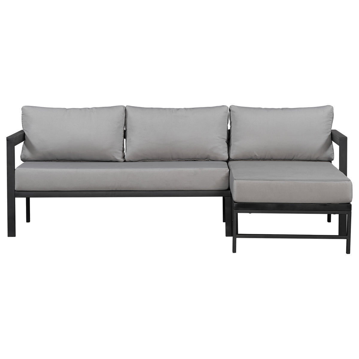 variant-group:rf-n711wy000480aae|Roomfitters Modern L-Shaped Outdoor Sectional Sofa, 3-Seater Patio Conversation Couch, Grey Cushions, Iron Frame Lounge