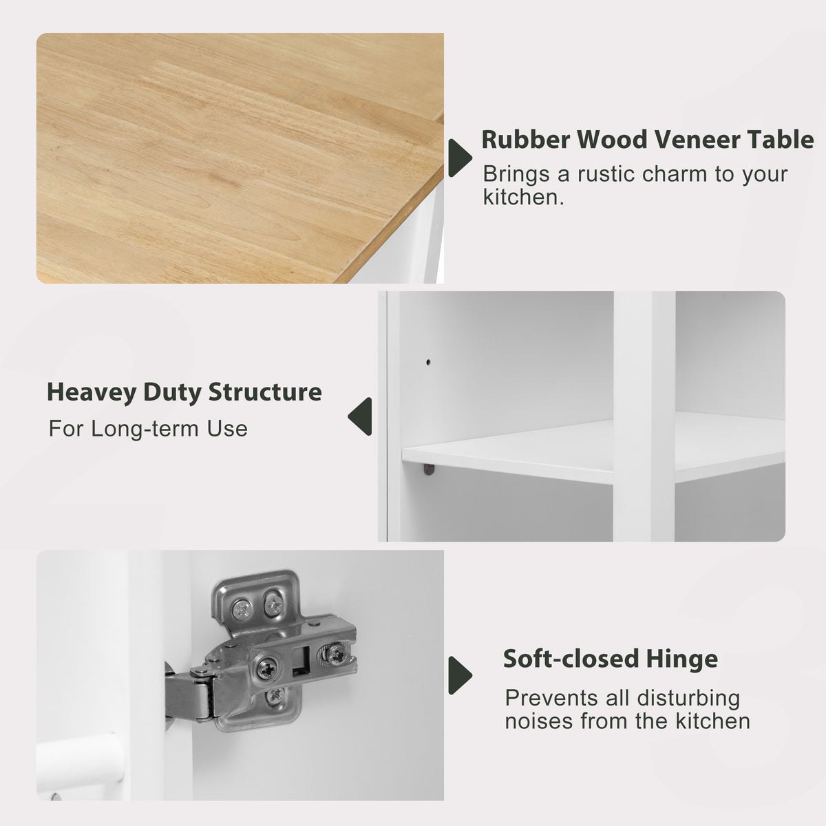 variant-group:rf-n707p215327w|Roomfitters 47" Kitchen Island with Extendable Dining Table, Storage Cabinet, Power Outlet, Rubber Wood Veneer, White
