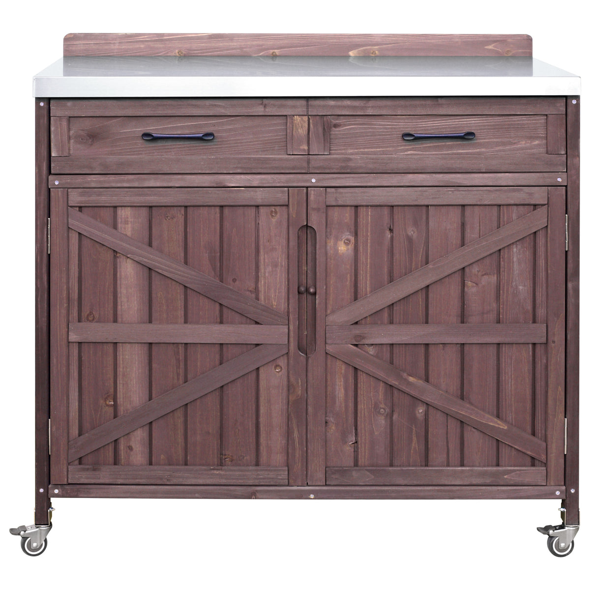 variant-group:rf-n707p370273z|Roomfitters 39.4" Grill Cart, Outdoor Kitchen Island with Stainless Steel Top, BBQ Prep Station with Storage Cabinet, Brown