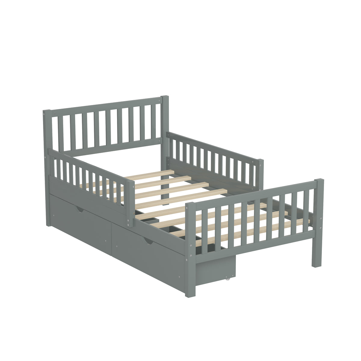 variant-group:rf-n733p172696e|Roomfitters Twin Size Wood Platform Bed with Guardrails and Two Storage Cabinets, Grey
