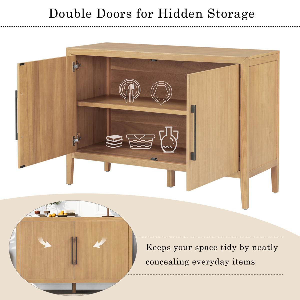 variant-group:rf-n711p410389o|Roomfitters 47.25-Inch Farmhouse Sideboard, 2-Door Buffet Cabinet, Natural Wooden Storage Console, Metal Handles