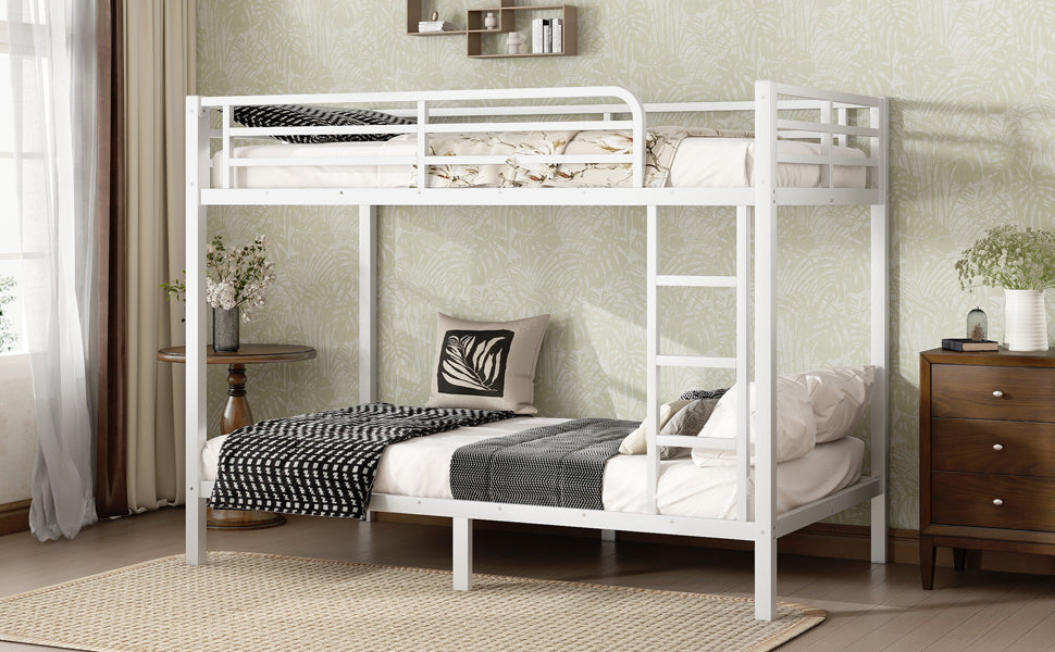 variant-group:rf-w1580p329009|Roomfitters Metal Twin XL Over Twin XL Bunk Bed Frame with Ladder & Safety Rail, Heavy-Duty Space-Saving Design, White