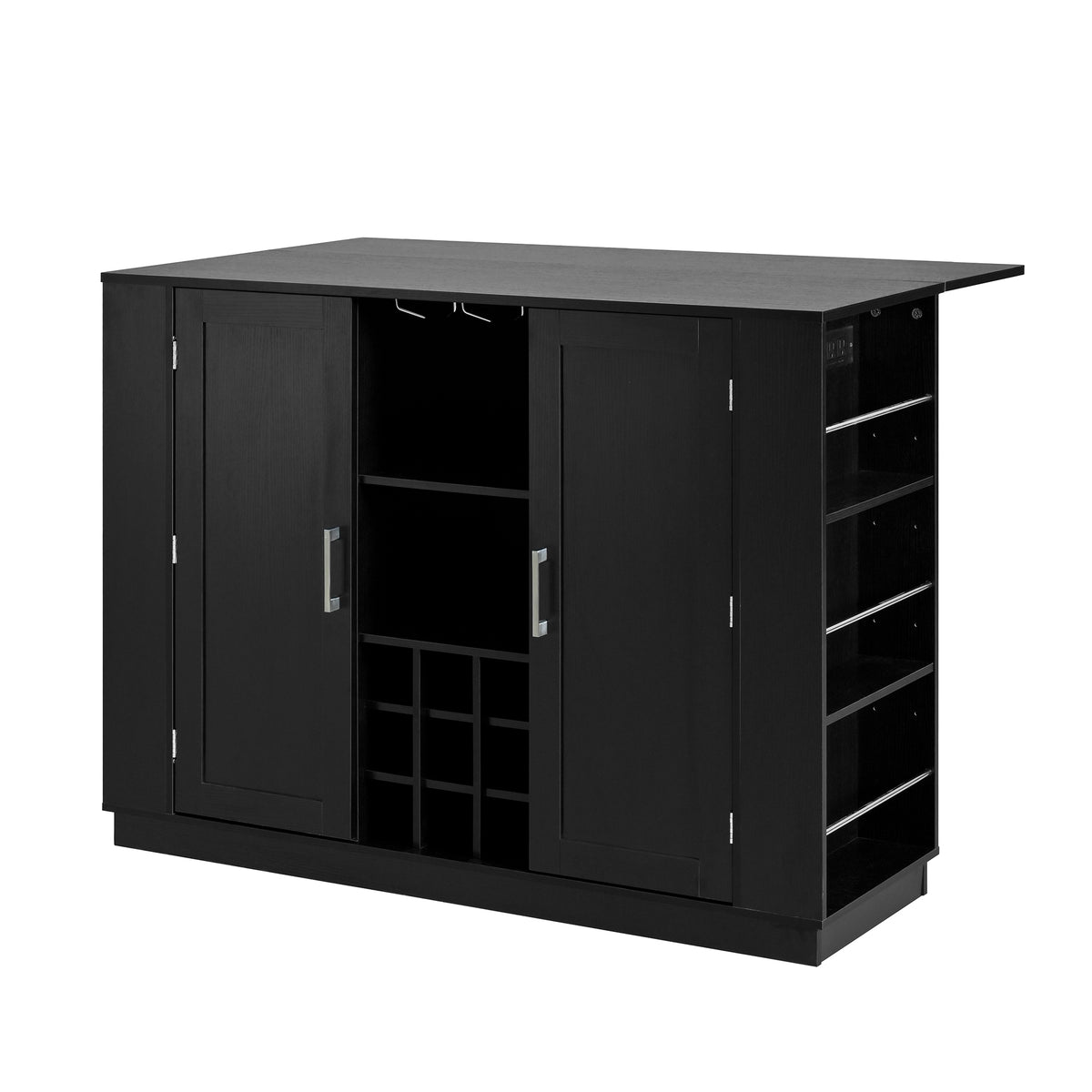 variant-group:rf-n711p437715b|Roomfitters 47.2-Inch Counter Height Bar Cabinet, Black Sideboard Buffet Table, Foldable Drop Leaf, Built-In Power