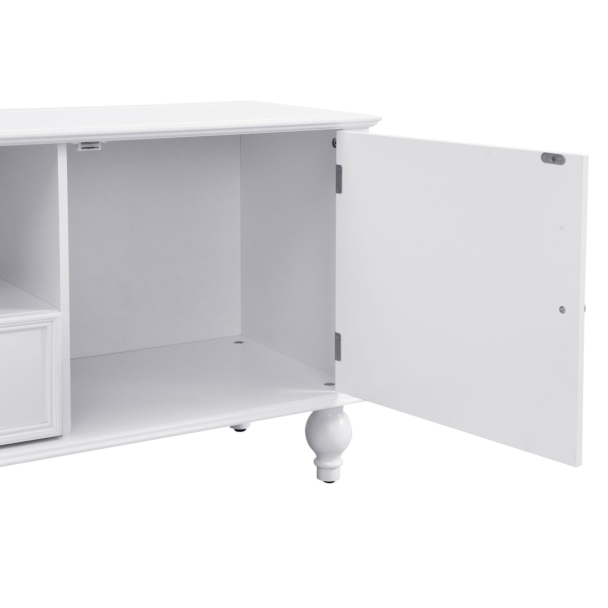 Roomfitters Modern TV Stand for up to 80 Inch TV, Entertainment Console with Drawers, Cabinets and Open Storage, White Roomfitters