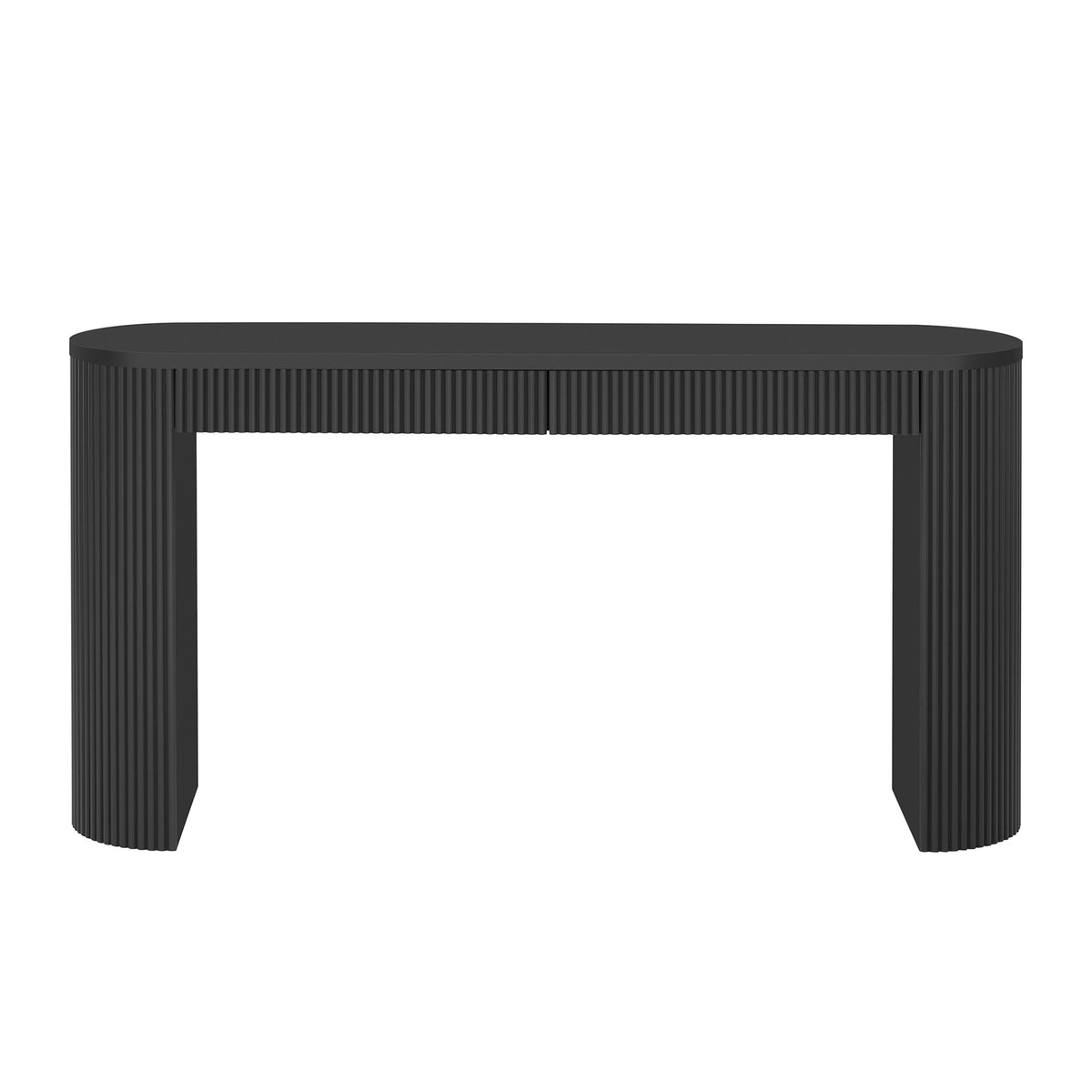 Roomfitters Rustic Farmhouse Black Pine Veneer Console Table Dual Drawer Entryway Furniture Arched Legs Roomfitters