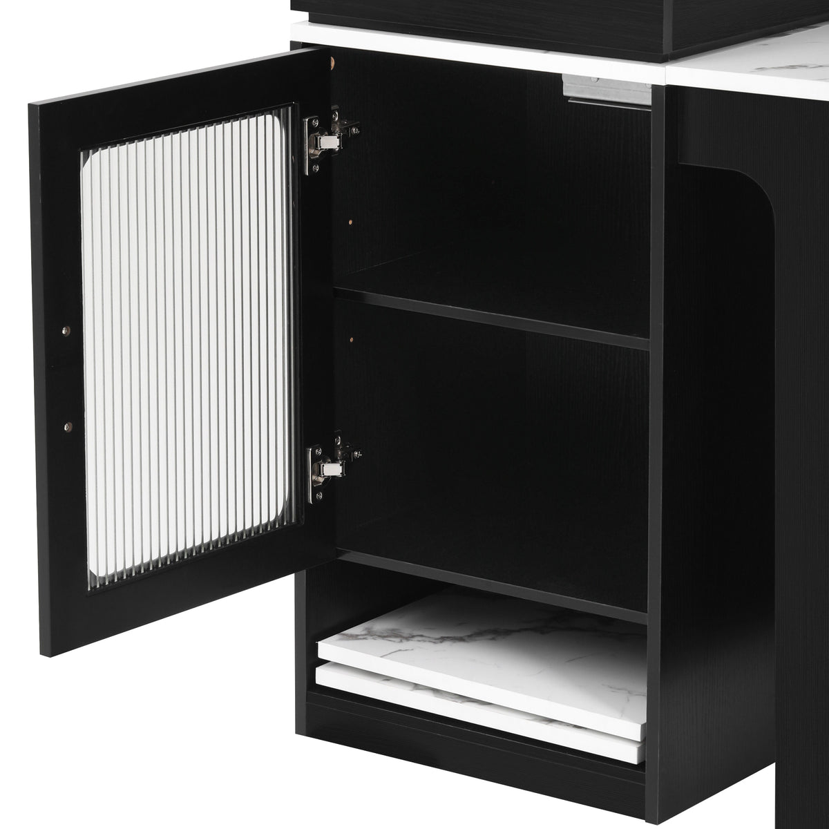 variant-group:rf-n707s000017b|Roomfitters 59.5" Kitchen Island with 41.8" Extendable Dining Table, Double-Sided Storage, Power Outlet, 2 Drawers, Black