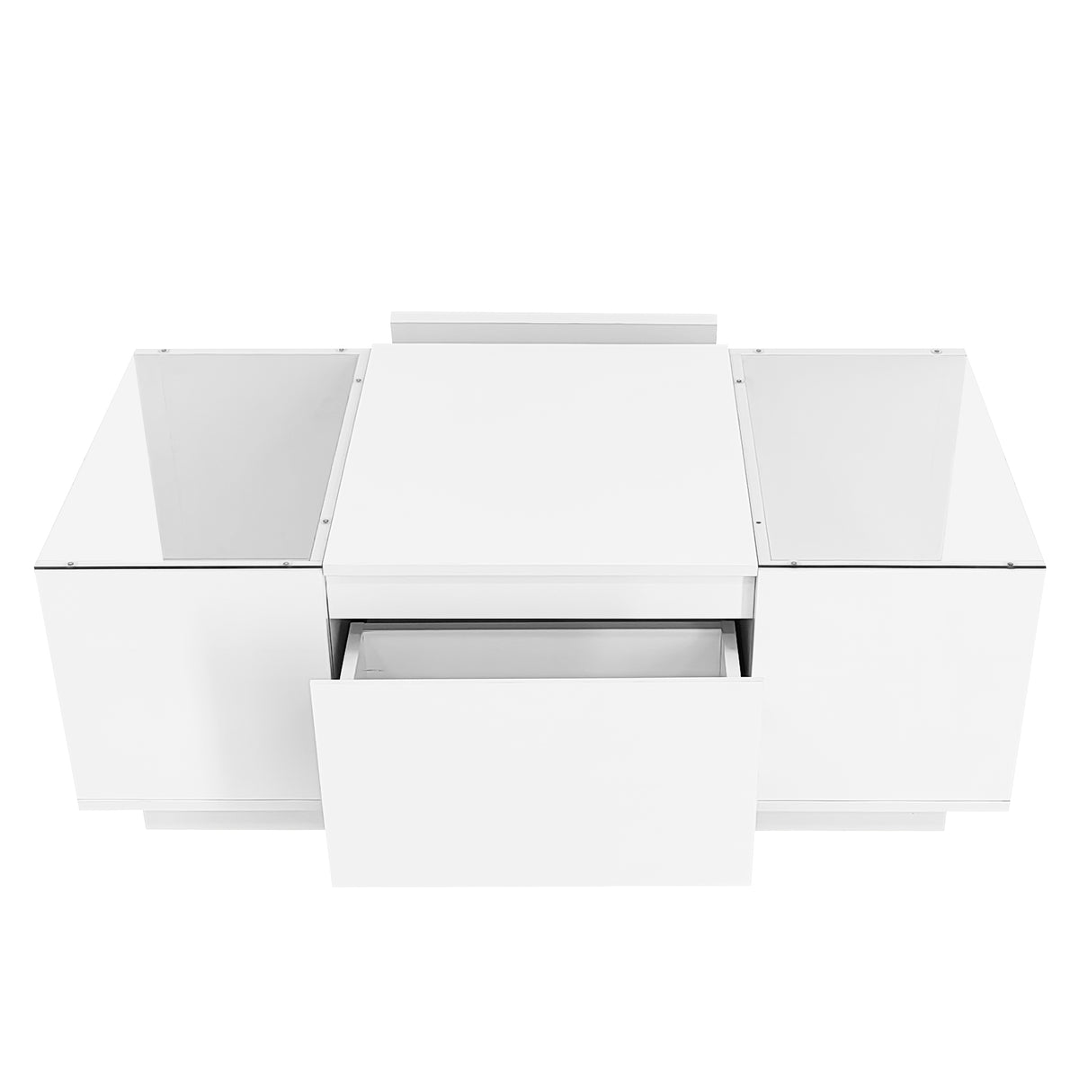variant-group:rf-n724p290056k|Roomfitters Modern Center Coffee Table with High Gloss Finish, Glass Top and Hidden Storage Compartments, White