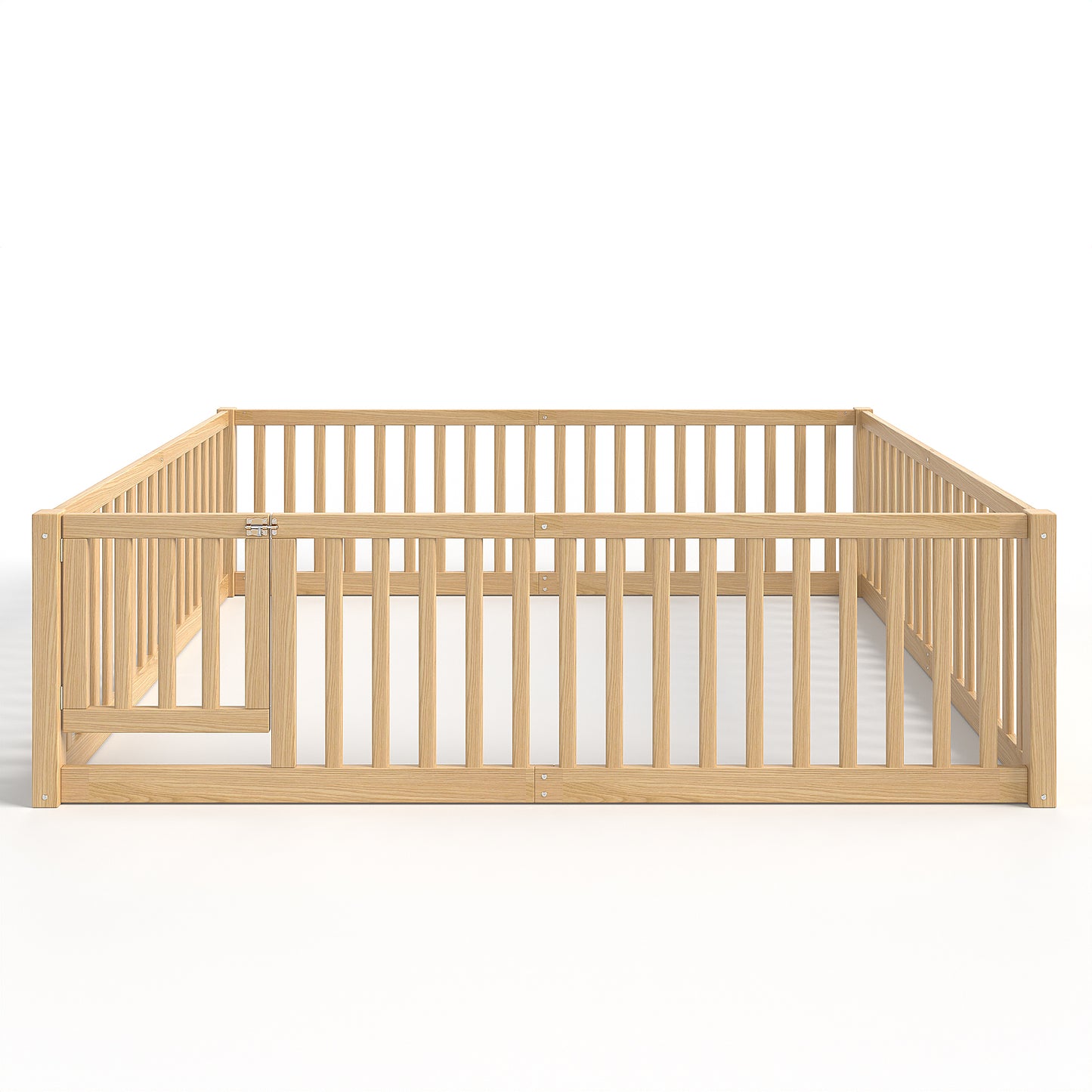 variant-group:rf-w1580p417673|Roomfitters Queen Size Wooden Floor Bed with Safety Guardrails Door, Solid Wood Low Profile Toddler Bed Frame, Natural