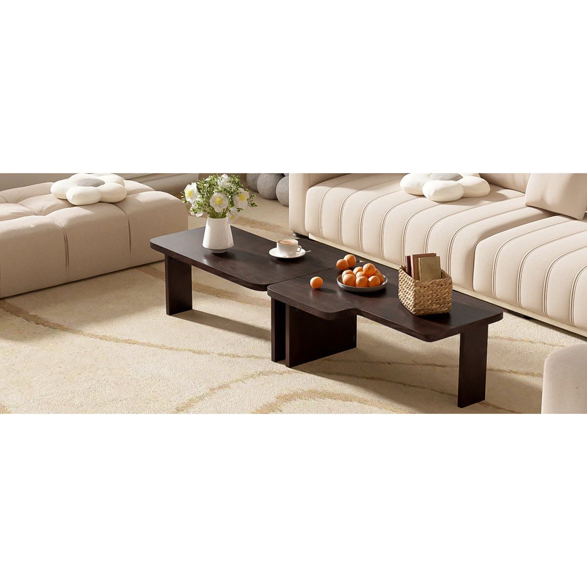 variant-group:rf-n724p232174p|Roomfitters Minimalist Coffee Table Set, Rectangular Center Table with Two-Tone Design, Espresso