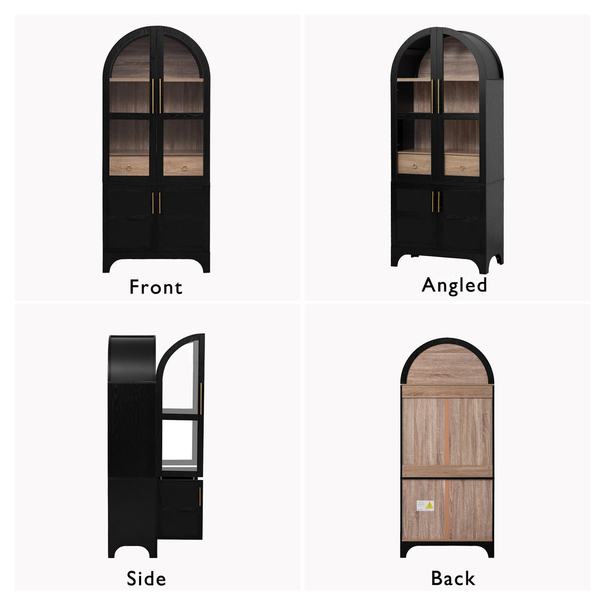 variant-group:rf-n707s288969b|Roomfitters 71" Pantry Cabinet with Arched Top & Glass Doors, 4-Door Storage Hutch with Adjustable Shelves for Kitchen, Black