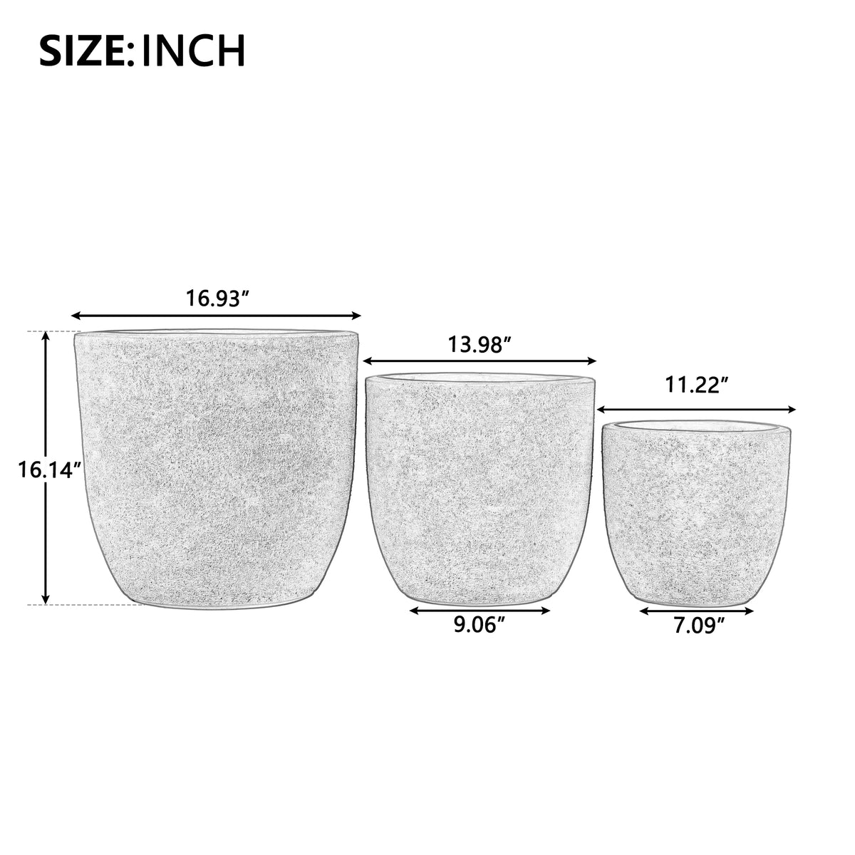 variant-group:rf-n711p406670b|Roomfitters Lightweight Matte Textured MGO Planter Set, 3-Piece Graduated Flower Pots, Black Concrete-Look Stackable