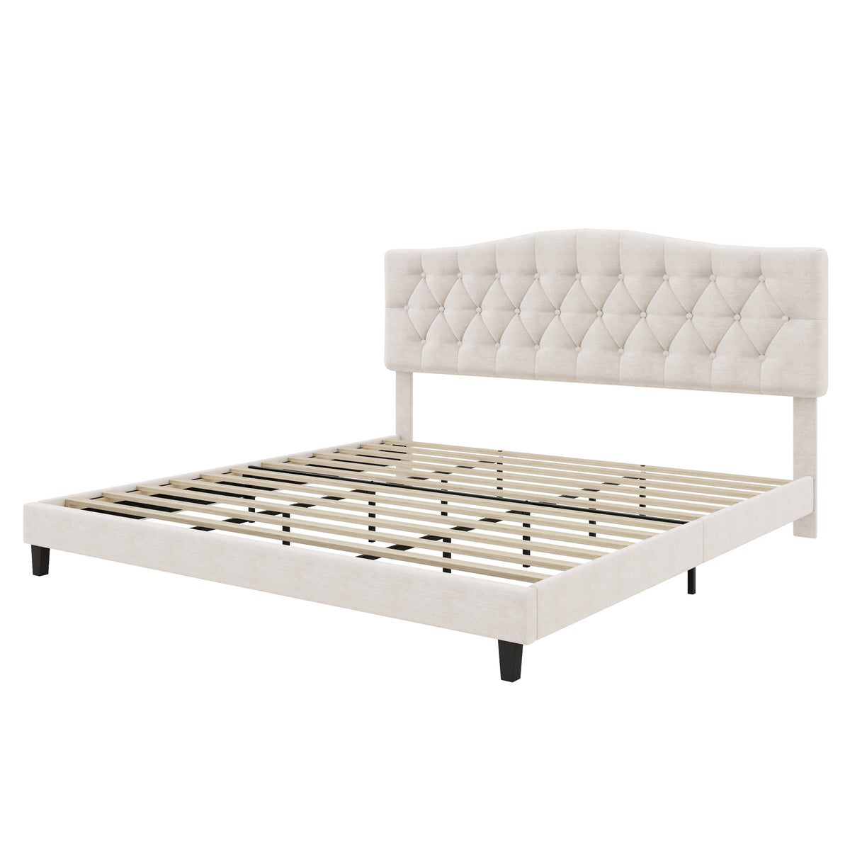 variant-group:rf-n701p342941b|Roomfitters King Size Elegant Tufted Upholstered Platform Bed Frame, Diamond Button Headboard, No Box Spring Needed, Beige