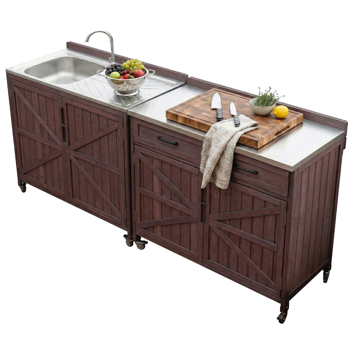 variant-group:rf-n707p370273z|Roomfitters 39.4" Grill Cart, Outdoor Kitchen Island with Stainless Steel Top, BBQ Prep Station with Storage Cabinet, Brown