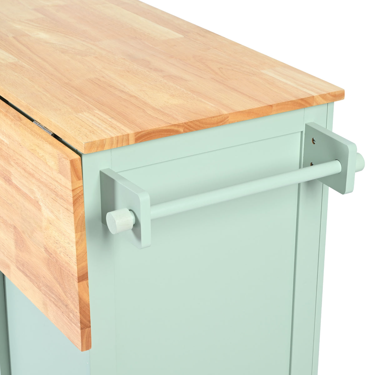 variant-group:rf-n707wf298028aae|Roomfitters Kitchen Cart with Rubber Wood Drop-Leaf Countertop, Cabinet Door Storage Racks, 5-Wheel Kitchen Island with Storage Cabinet & 3 Drawers, Mint Green