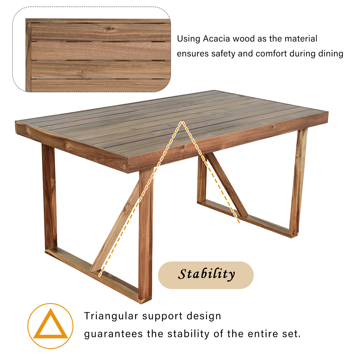 variant-group:rf-n711wy000432aaa|Roomfitters High-Quality Acacia Wood Outdoor Table and Chair Set for Patio, Balcony, Backyard, Natural Wood