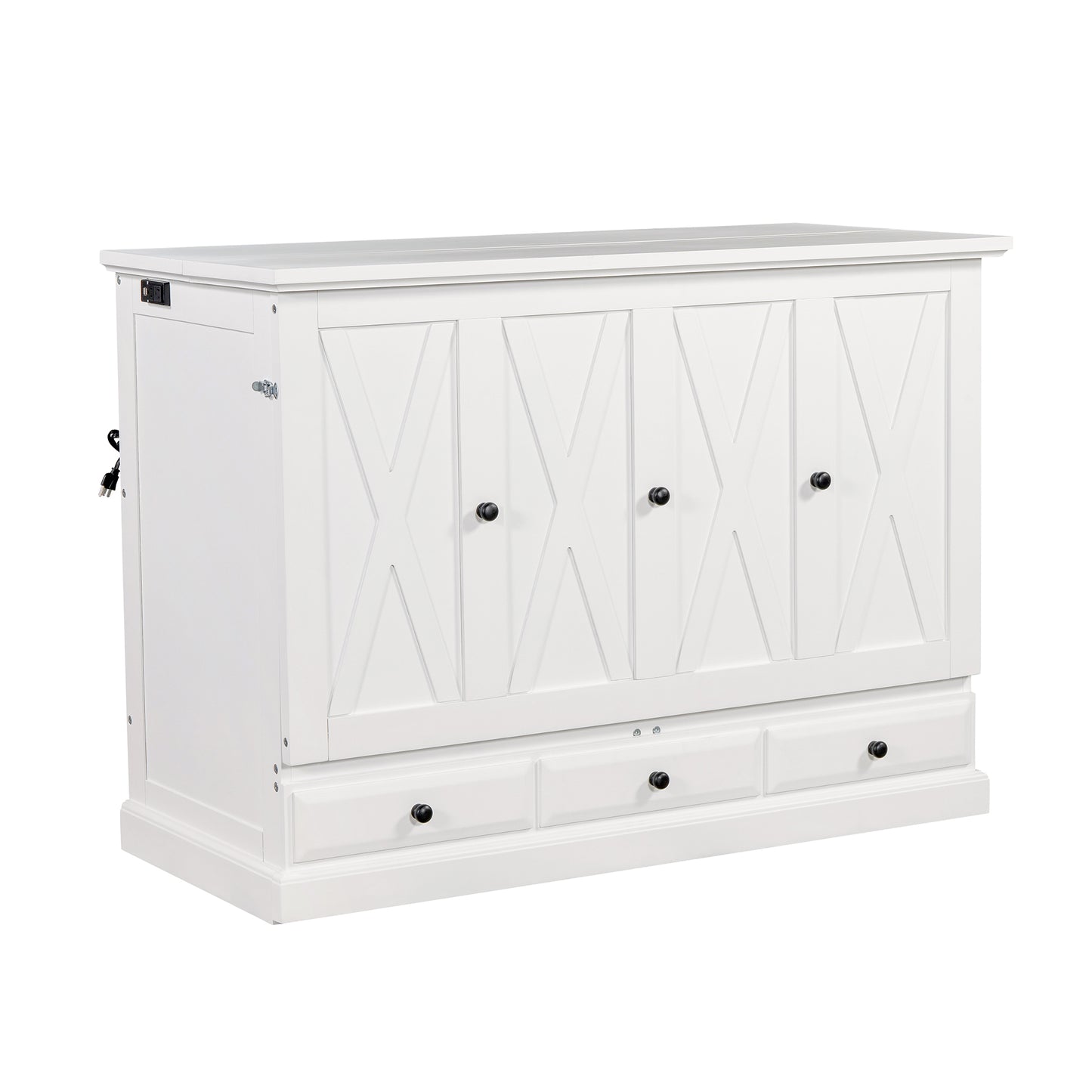 variant-group:rf-n701bs701p170501k|Roomfitters Full Size Murphy Bed Cabinet with Charging Station and Storage Drawer, Freestanding Fold Out Guest Bed, White