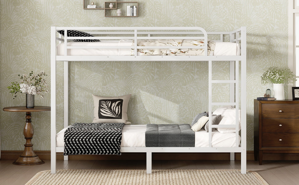variant-group:rf-w1580p329009|Roomfitters Metal Twin XL Over Twin XL Bunk Bed Frame with Ladder & Safety Rail, Heavy-Duty Space-Saving Design, White