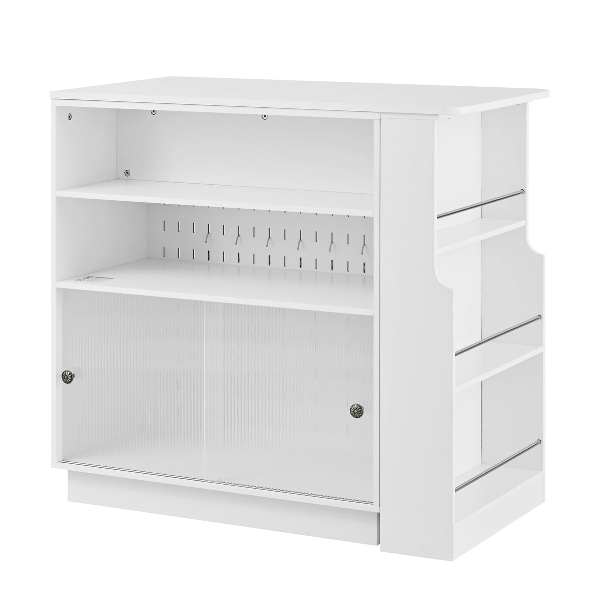variant-group:rf-n711p437809k|Roomfitters White MDF Counter Height Kitchen Island Sideboard Cabinet, Extendable Table, Acrylic Sliding Doors