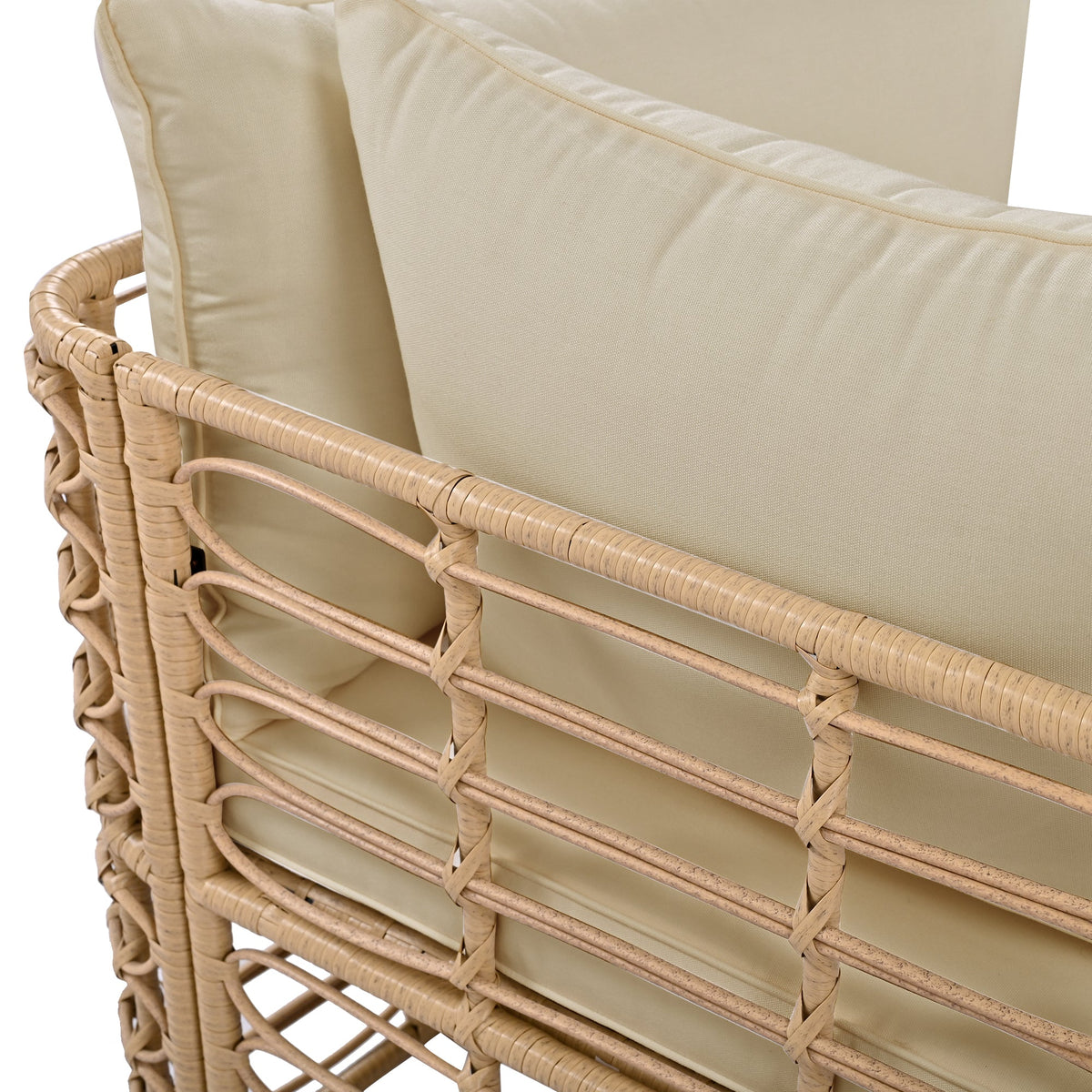 Roomfitters 7-Piece Contemporary Hollow-Woven Rattan Sectional Sofa Set with Round Coffee Table Brown Roomfitters