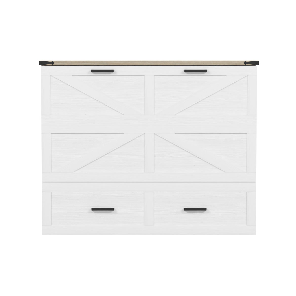 variant-group:rf-n733s237853w|Roomfitters Full Size Farmhouse Murphy Cabinet Bed with Charging Station, Foldable Platform Bed with Large Storage for Guest Room, Small Bedroom, White
