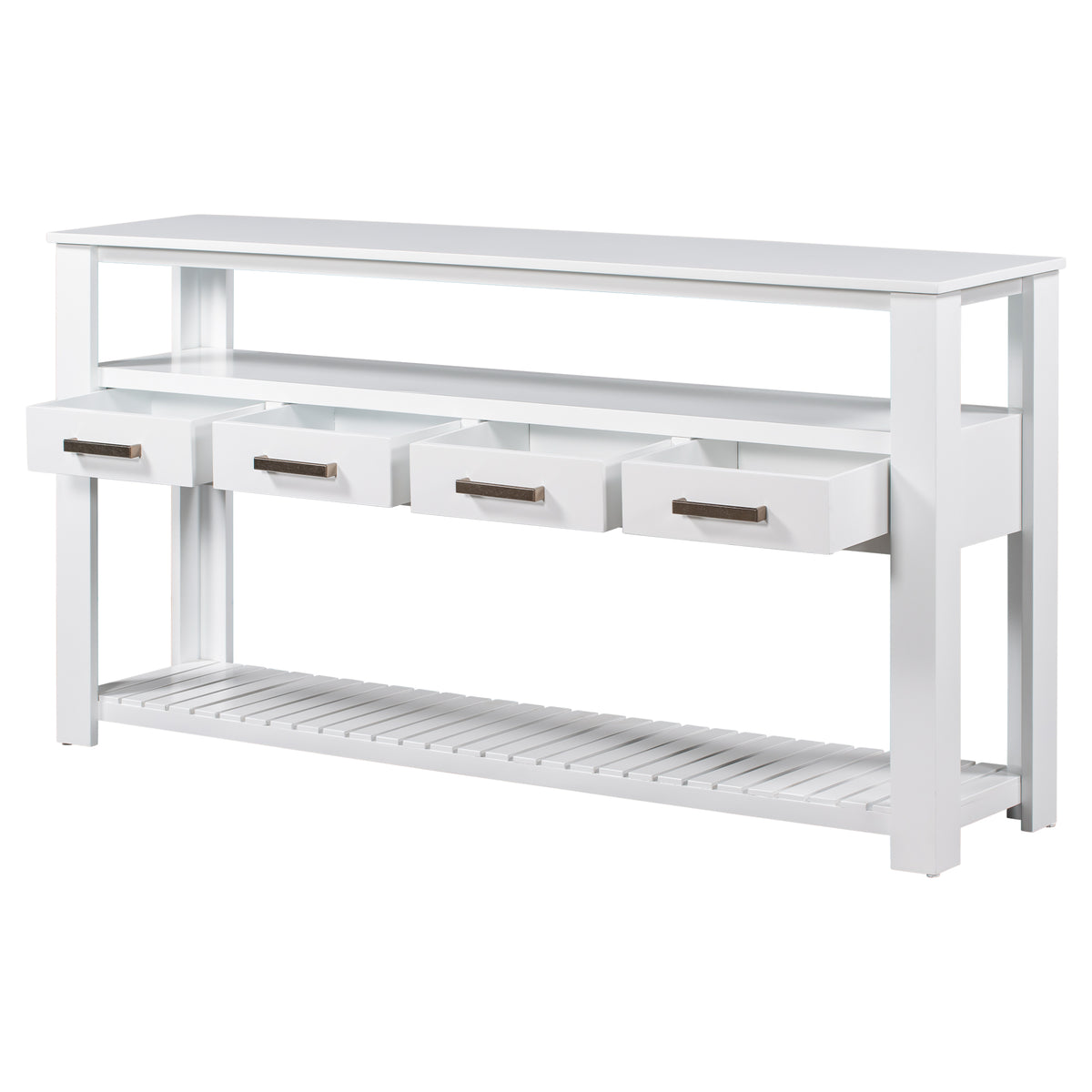 variant-group:rf-n711p410406k|Roomfitters 61.5" Entryway Table with 4 Drawers, 3-Tier Console Sofa Table with Open Shelves for Hallway, White