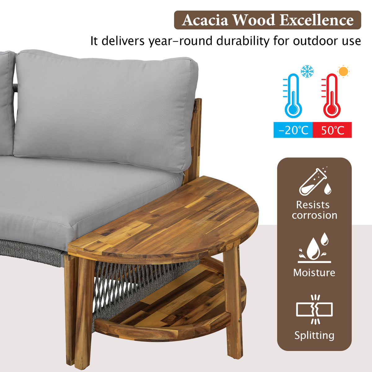 variant-group:rf-n711wy000468aae|Roomfitters 3-Piece Outdoor Sofa Set for 6, Half-Moon Patio Conversation Set, Grey Cushions, Rope Woven Steel Sectional