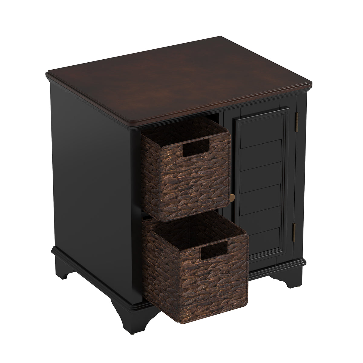 variant-group:rf-n724p401353b|Roomfitters American Style Louvered Side End Table with 2 Grass Storage Baskets, Black