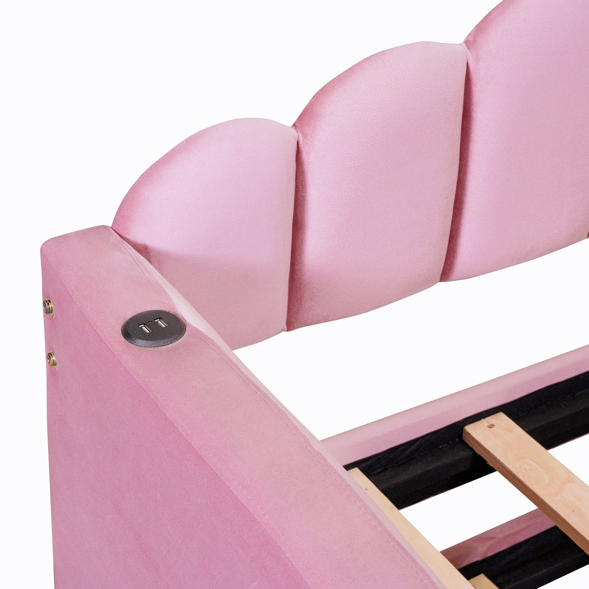 Roomfitters Twin Upholstered Daybed with Trundle, Velvet Sofa Bed with USB Charging Ports, No Box Spring, Pink