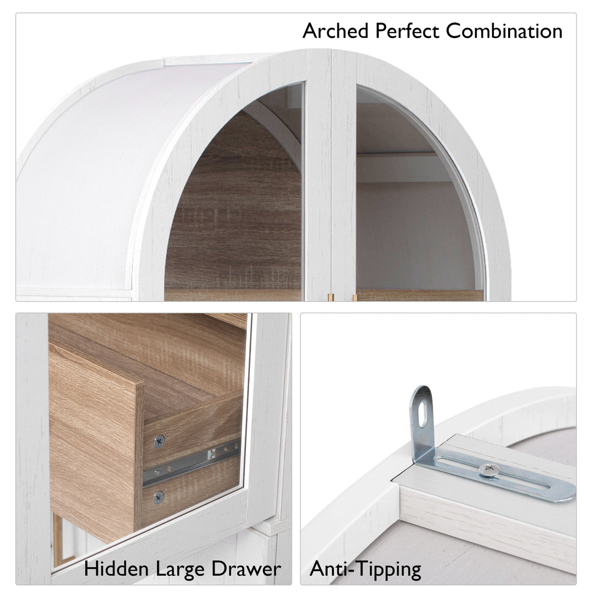 variant-group:rf-n707s288969w|Roomfitters 71" Pantry Cabinet with Arched Top & Glass Doors, 4-Door Storage Hutch with Adjustable Shelves for Kitchen, White
