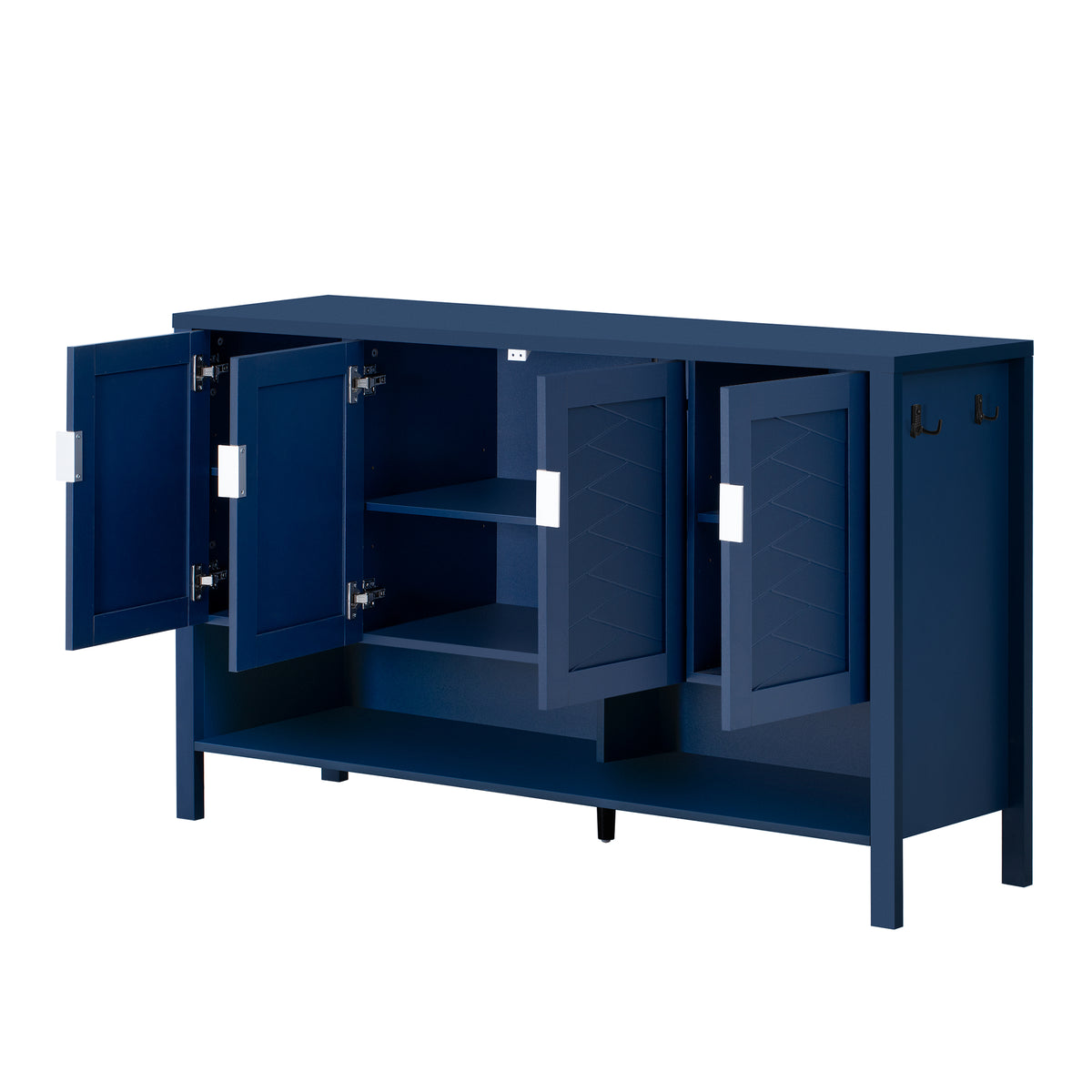 variant-group:rf-n711p345165v|Roomfitters Sideboard Buffet Cabinet with 4 Door Mid-century Modern Geometric Storage and Open Shelf for Kitchen & Dining, Blue