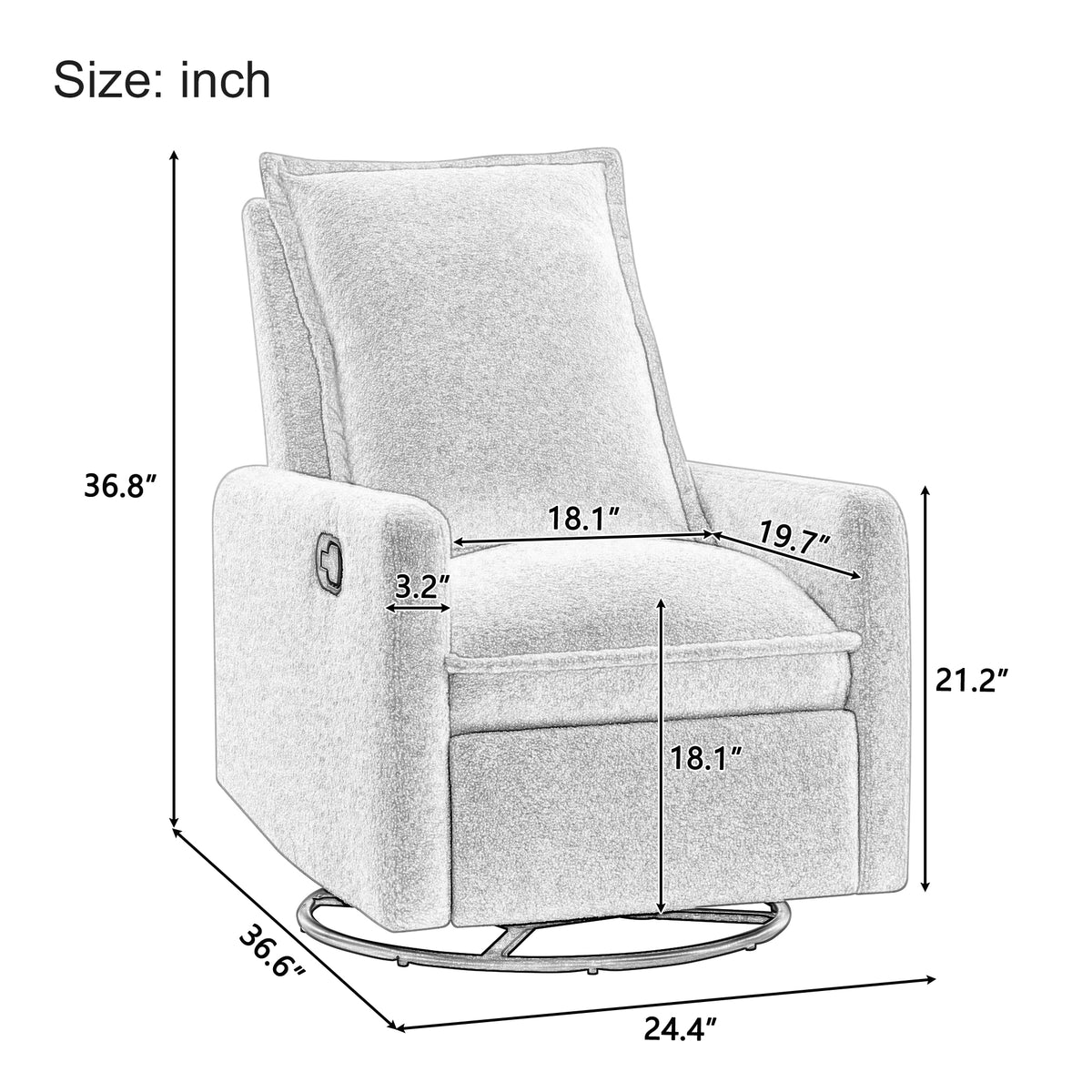 variant-group:rf-n701p348238k|Roomfitters Swivel Rocker Recliner Chair, Glider Rocking Armchair, Teddy Fleece Nursery Reclining Lounge Accent Chair, White