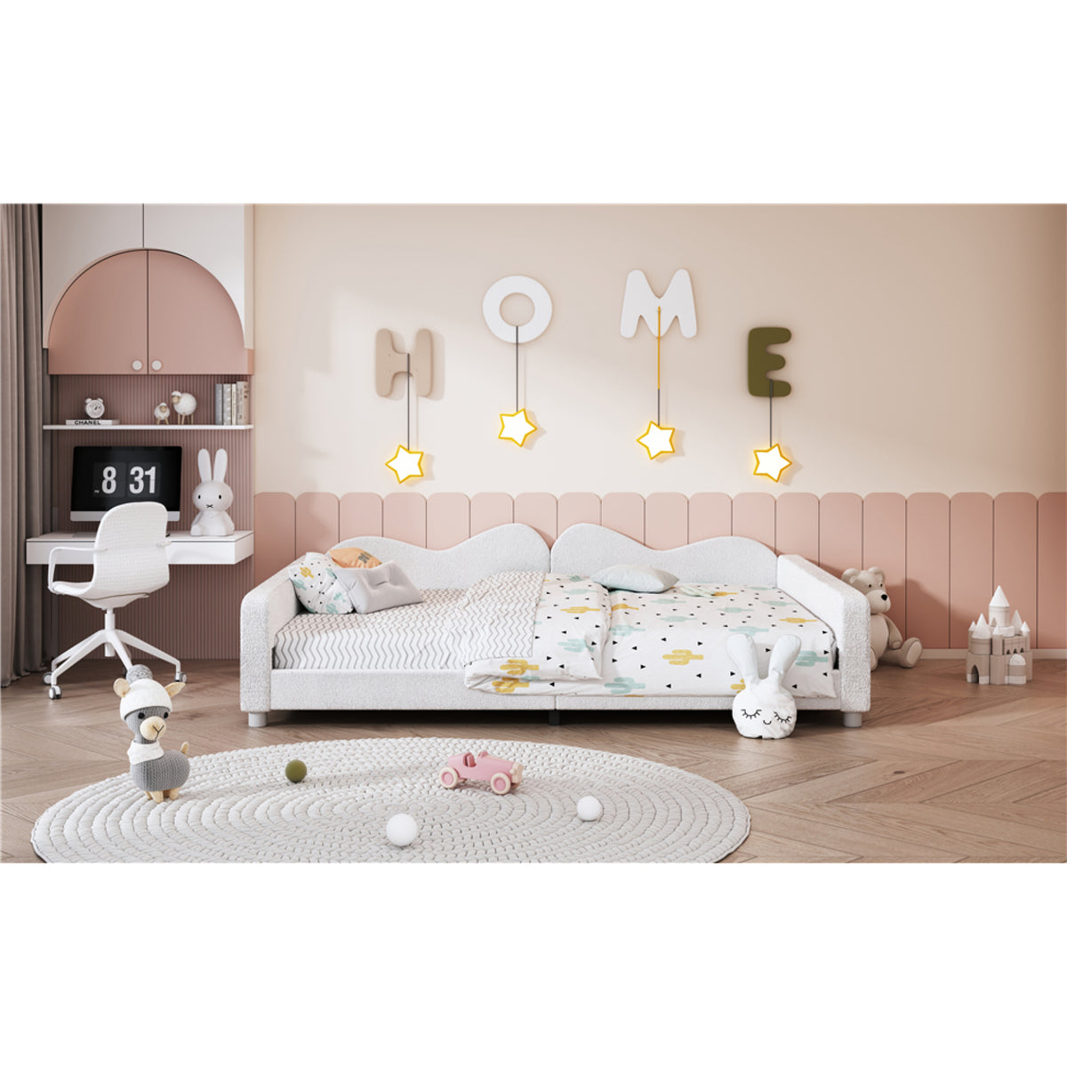 variant-group:rf-n733p234605k|Roomfitters Full Size Upholstered Daybed, Sherpa Fabric Sofa Bed with Cloud-Shaped Backrest, Sturdy and Stylish Design, No Box Spring Needed, White