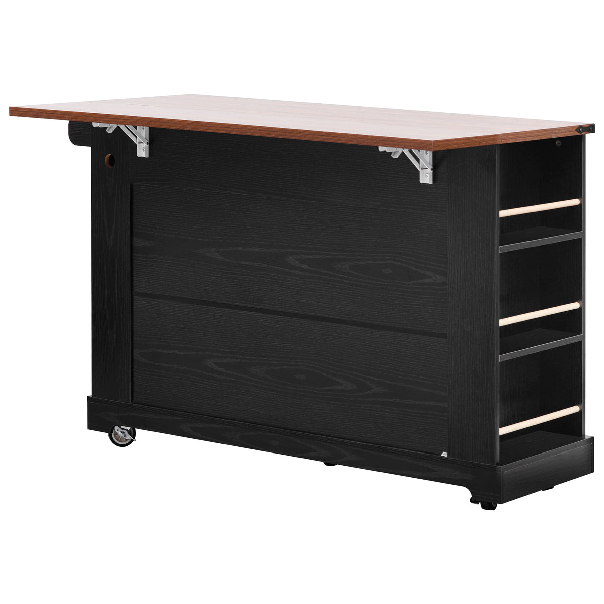 variant-group:rf-n707s263637b|Roomfitters 53" Kitchen Island with Power Outlet, 4 Doors and 3 Drawers, Rolling Storage Cabinet with Glass Doors, Black