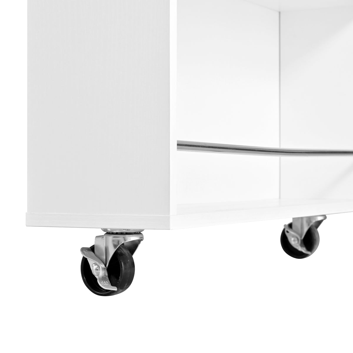 variant-group:rf-n711wy000493aak|Roomfitters White and Natural Wood MDF Extendable Bar Cabinet, Rolling Kitchen Island Table, Wine Rack Storage