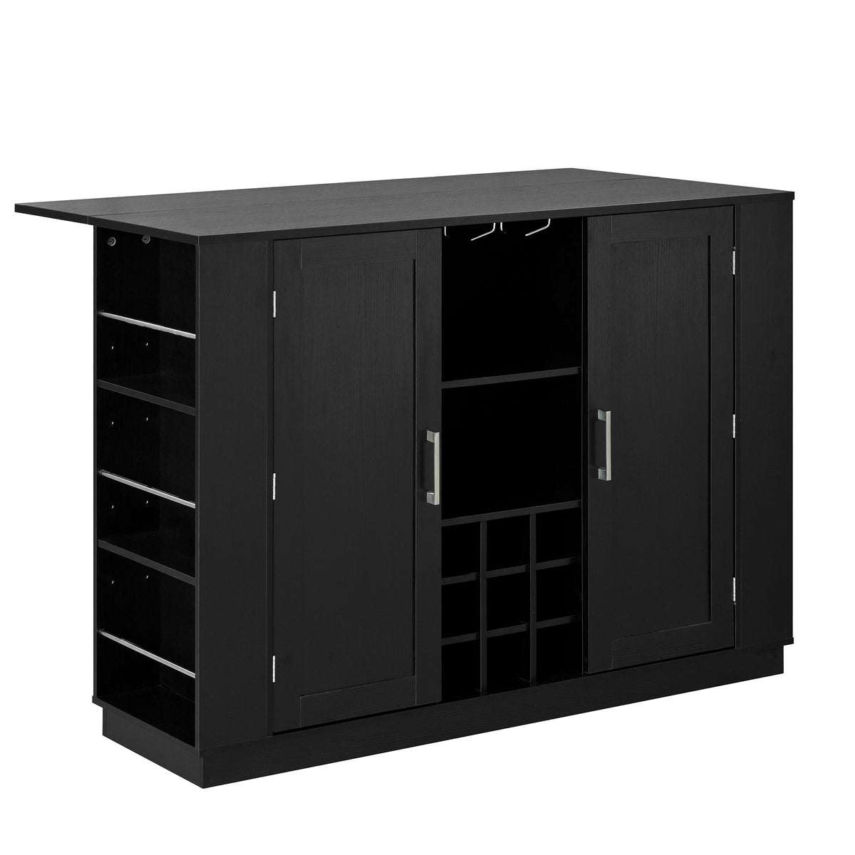 variant-group:rf-n711p437715b|Roomfitters 47.2-Inch Counter Height Bar Cabinet, Black Sideboard Buffet Table, Foldable Drop Leaf, Built-In Power