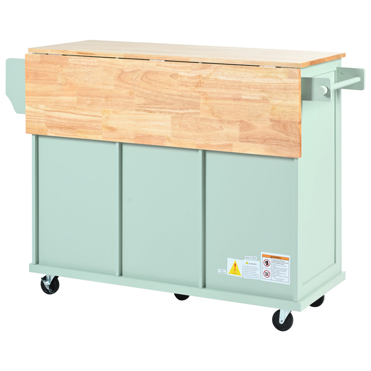 variant-group:rf-n707wf298028aae|Roomfitters Kitchen Cart with Rubber Wood Drop-Leaf Countertop, Cabinet Door Storage Racks, 5-Wheel Kitchen Island with Storage Cabinet & 3 Drawers, Mint Green