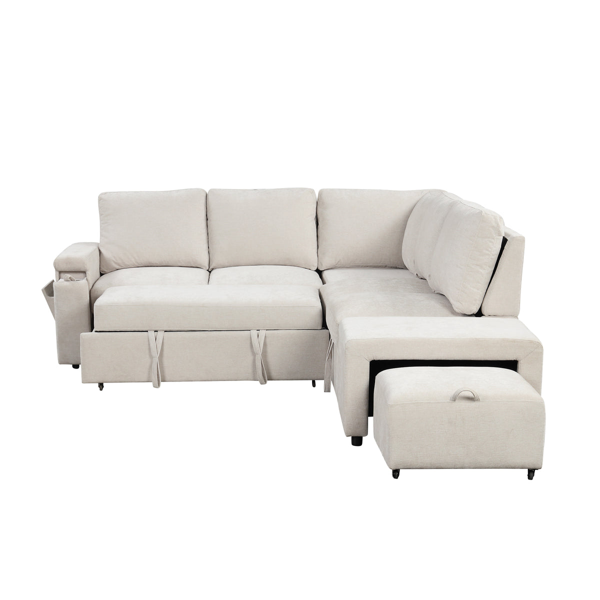 variant-group:rf-n711wy000390aaa|Roomfitters L-Shaped Padded Modular Sofa with Storage Space, USB Ports, and Cup Holders on the Armrests, Suitable for Living Rooms, Offices, and Apartments, Beige