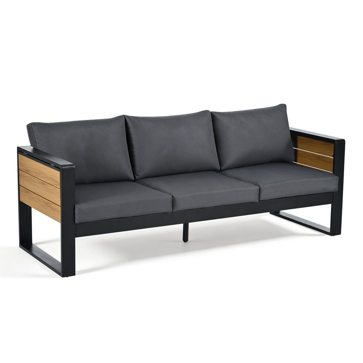variant-group:rf-n704g201257e|Roomfitters 4-Piece Aluminum Patio Conversation Set with Four Fold-Out Side Trays and Slatted Coffee Table Gray
