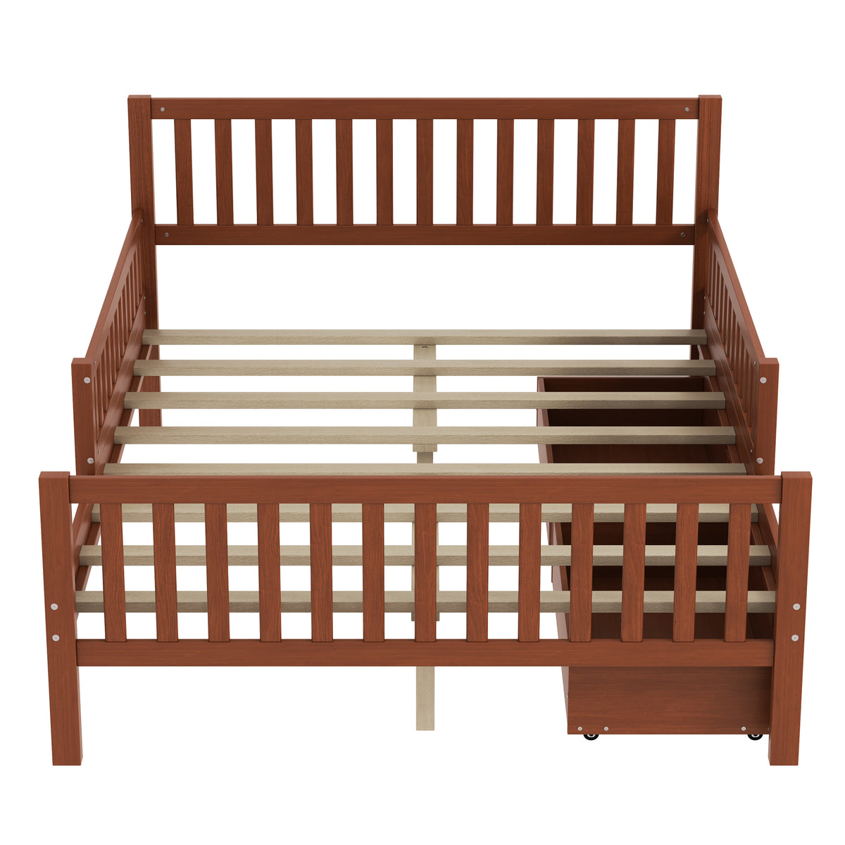 variant-group:rf-n733p172700d|Roomfitters Full Size Wood Platform Bed with Guardrails and 2 Storage Drawers, Walnut