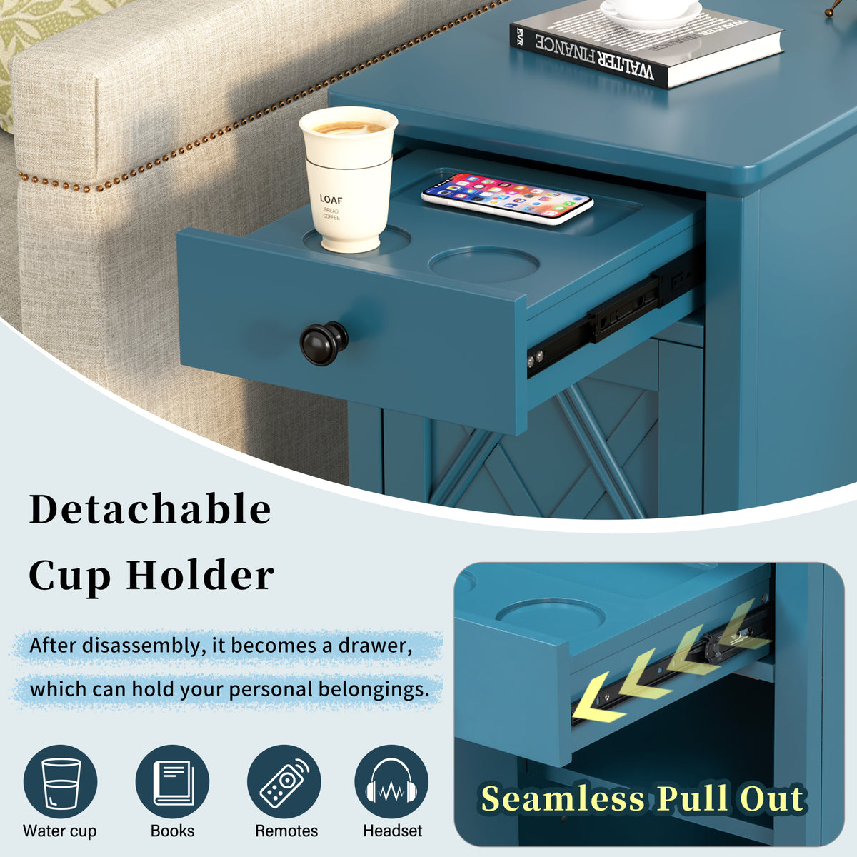 variant-group:rf-n724p353565m|Roomfitters Classic Charging End Table with USB Ports and Storage Drawer, Navy Blue